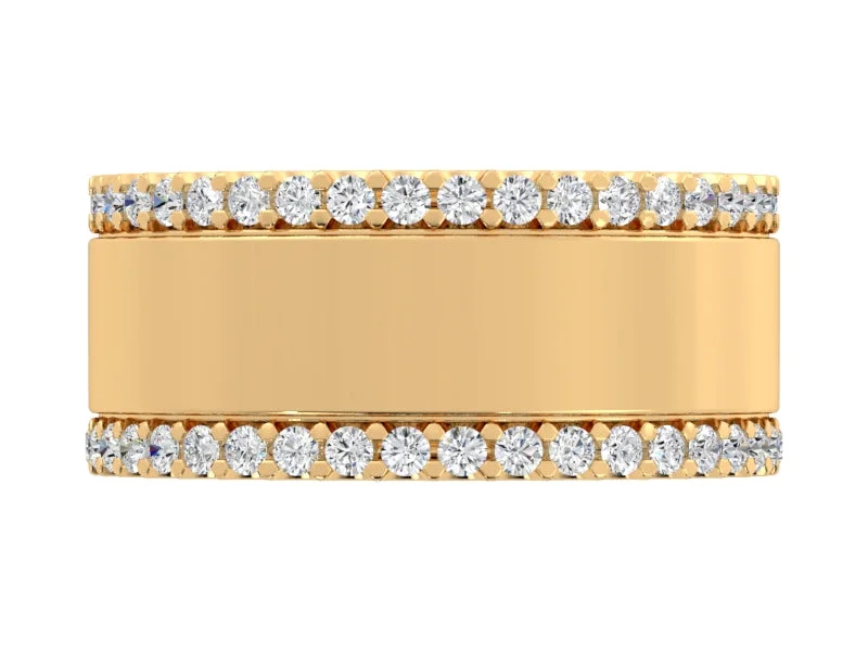 diamond cluster rings for women-Cigar Band with Double Diamond Row