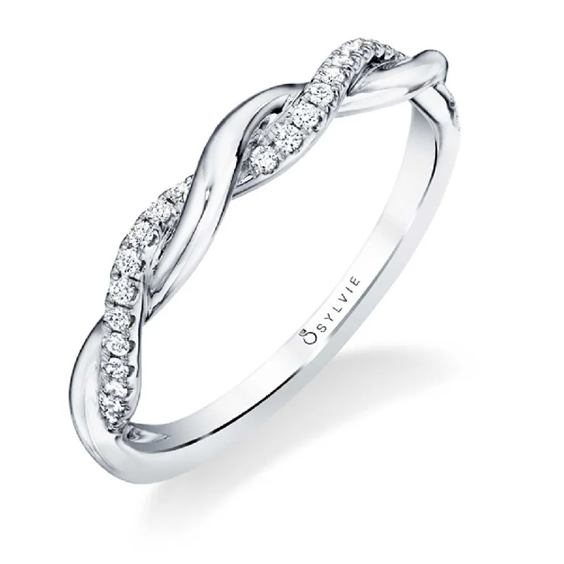 unique halo engagement rings for women-Sylvie Modern Spiral Wedding Band BS1524