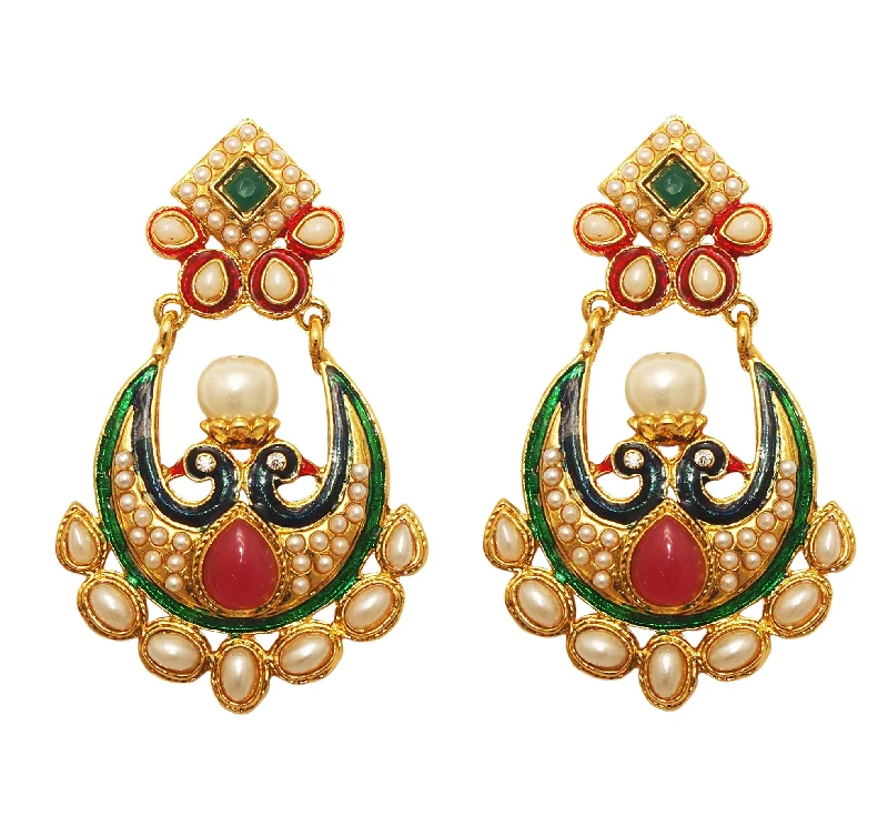 elegant earrings for women-Amina Creation Gold Plated Dangler Earrings