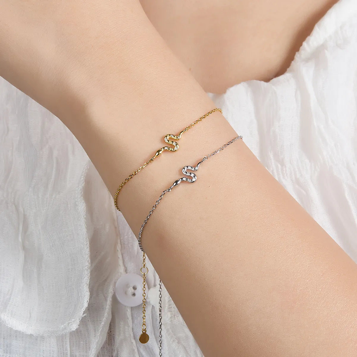 cuff bracelets for women-Elegant Snake Sterling Silver Plating Inlay Zircon 18k Gold Plated White Gold Plated Bracelets