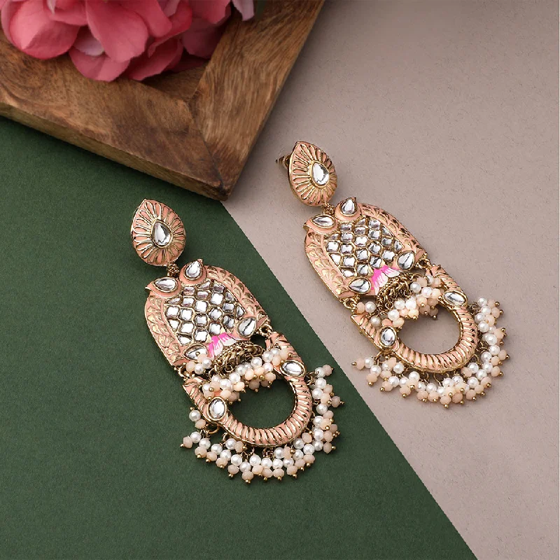 geometric stud earrings for women-Mahi Light Pink Meena Work Floral Traditional Dangler Jhuma Earrings with Crystals and Beads for Women (ER11098139GLPin)