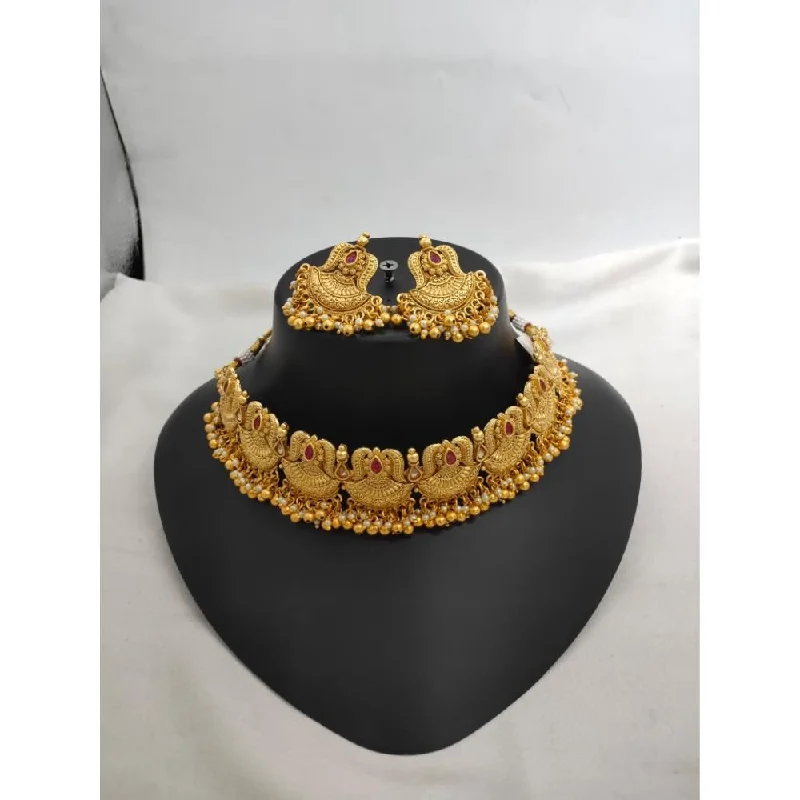 gold statement necklaces for women-Akruti Collection Gold Plated Pota Stone Necklace Set