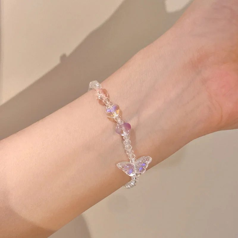 Butterfly Transparent Crystal String Beads Bracelet