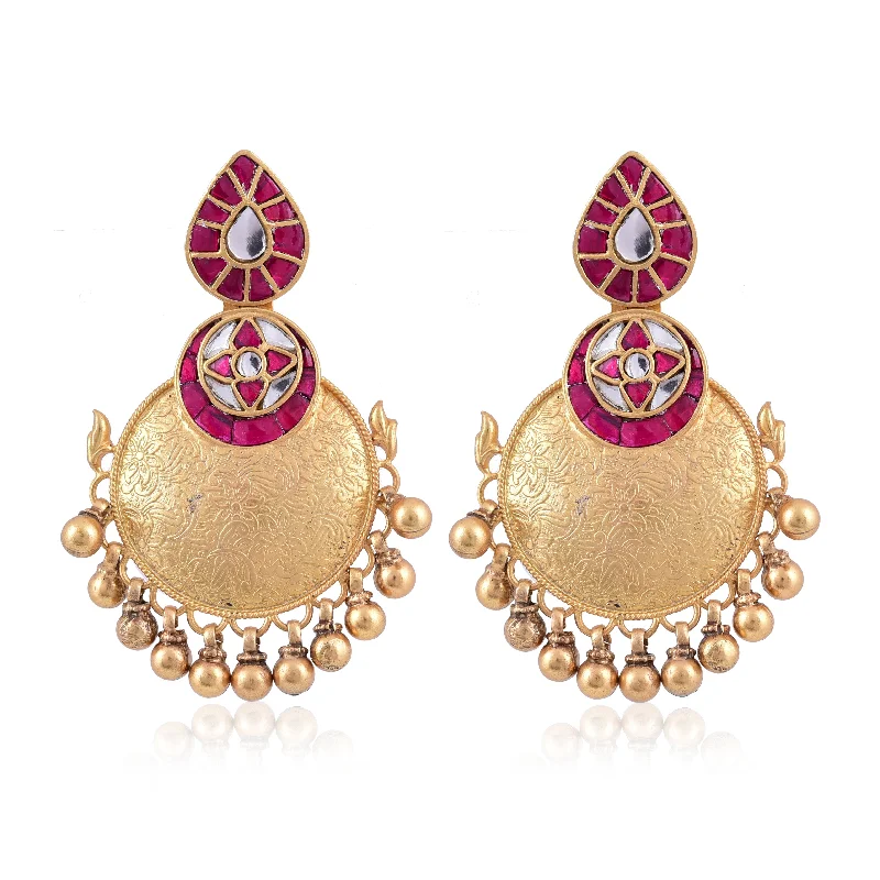 vintage stud earrings for women-Silver Mountain Silver gold plated Kundan work earring