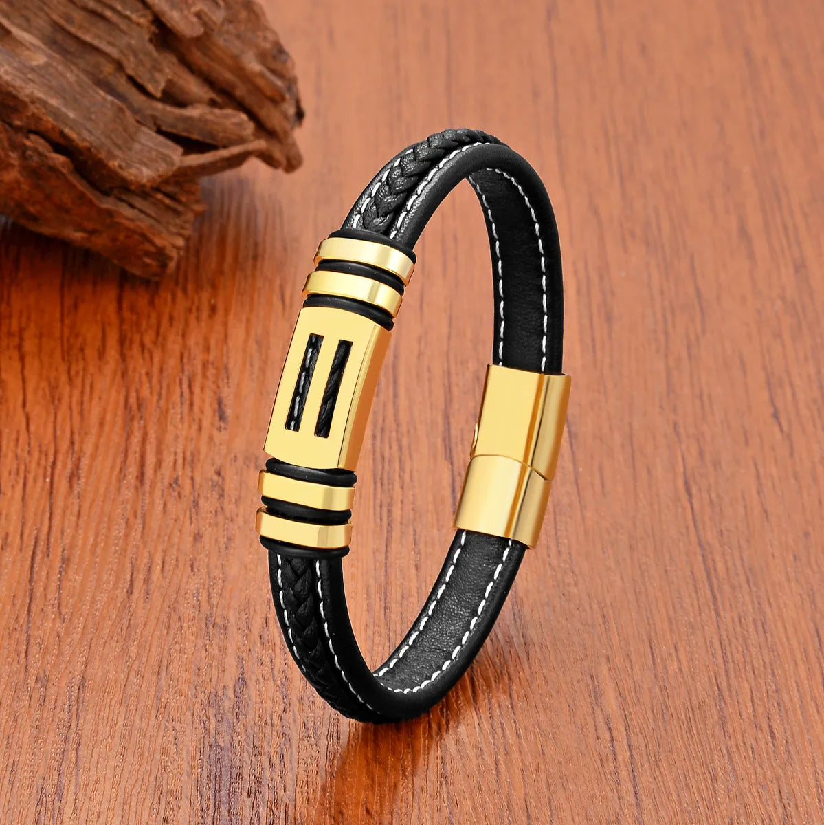 luxury bracelets for women-Vintage Style Geometric Solid Color Pu Leather Metal Men'S Bracelets