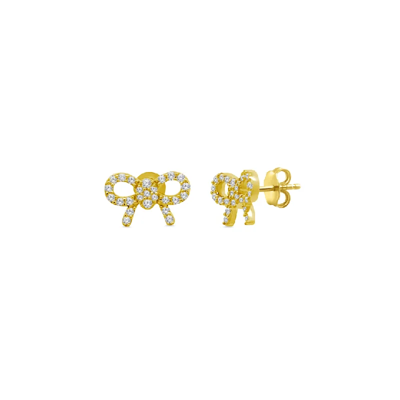 multi-layer earrings for women-Diamond Bow Studs