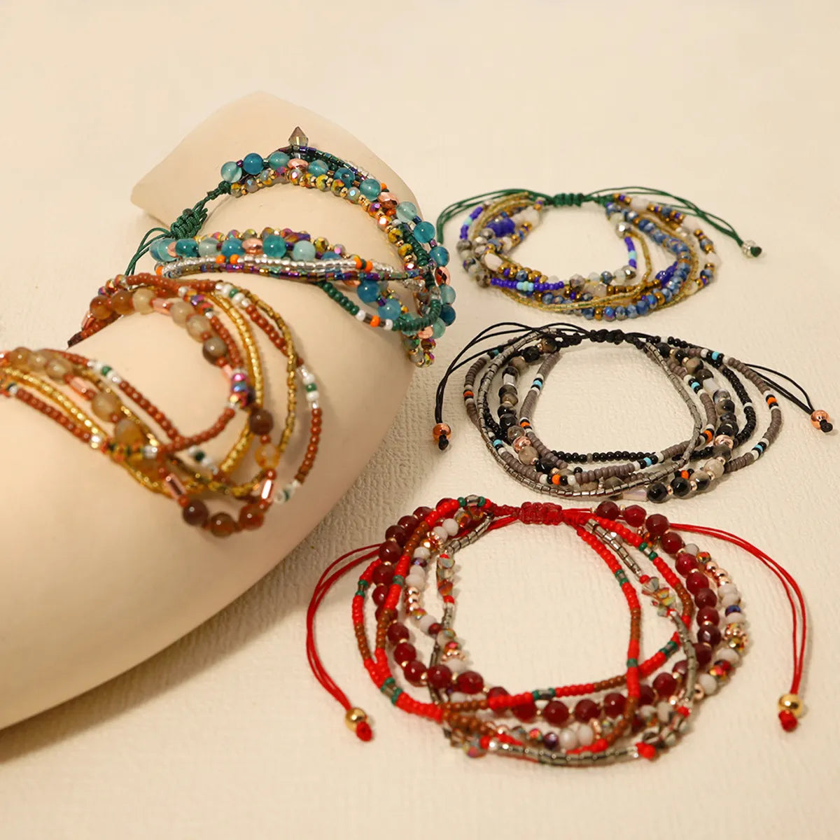 crystal bangles for women-Wholesale Jewelry Bohemian Colorful Beaded Alloy Knitting Bracelets