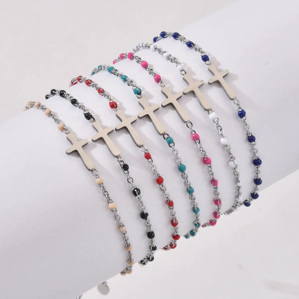 pearl bracelets for women-Simple Style Cross Stainless Steel Enamel Plating Bracelets