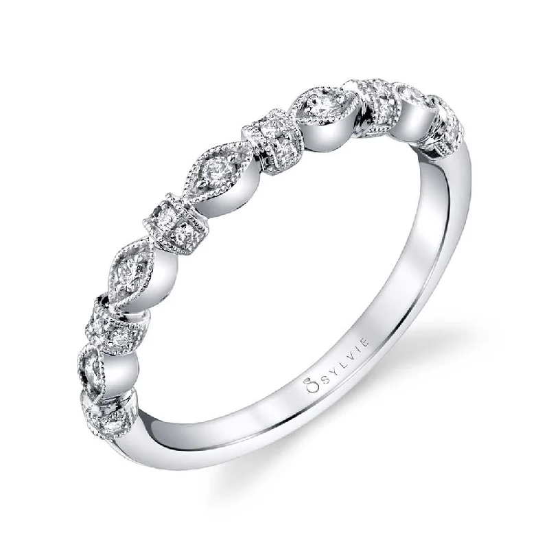 engagement rings for women-Sylvie Vintage Inspired Wedding Band B0049