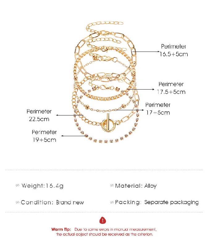 bangle bracelets for women-New Fashion Multi-layer Creative Ot Buckle Diamond Chain Bracelet