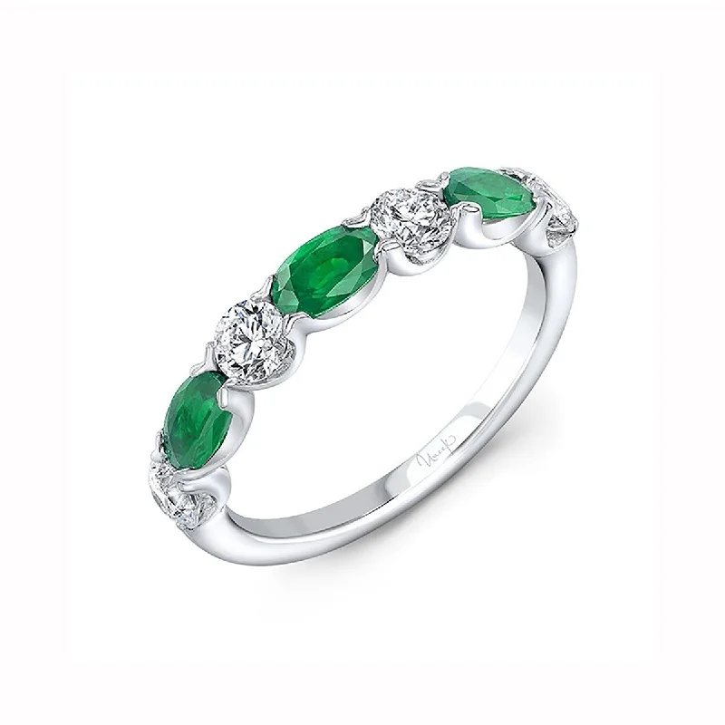 engagement rings with colored diamonds for women-Emerald Wedding Band in 14K White Gold