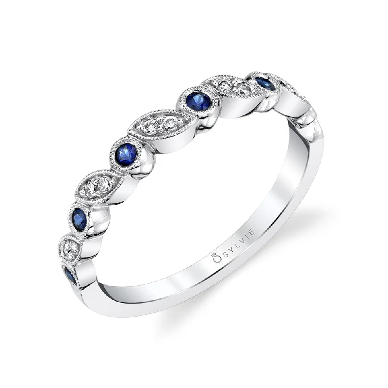 custom engagement rings for women-Sylvie Blue Sapphire Gemstone Wedding Band B0018-BS