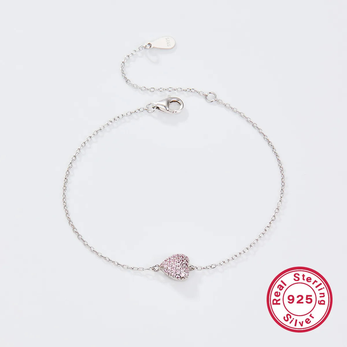 charm bracelets for women-Cute Heart Shape Sterling Silver Plating Inlay Zircon White Gold Plated Bracelets