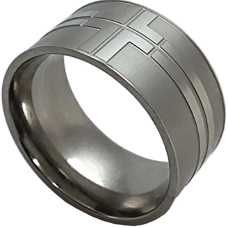 eternity bands for women-Mens Wide Cross Band Ring