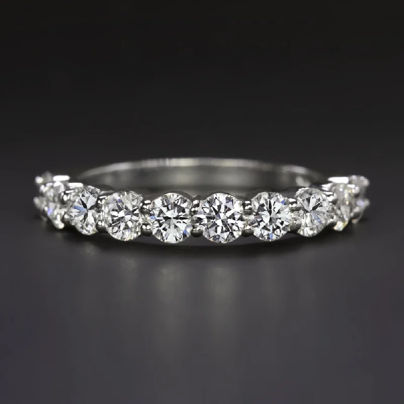 antique-style engagement rings for women-1.35ct DIAMOND WEDDING BAND STACKING RING NATURAL 14k WHITE GOLD HALF ETERNITY