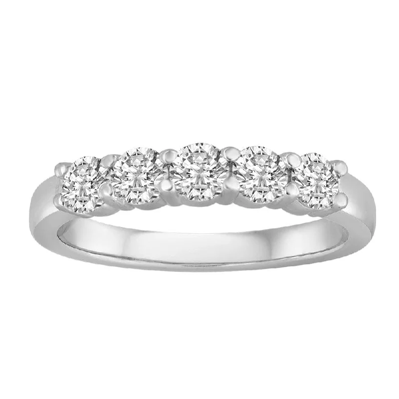 modern diamond rings for women-5 Stone Diamond Anniversary Band in 14K White Gold, .75ct tdw