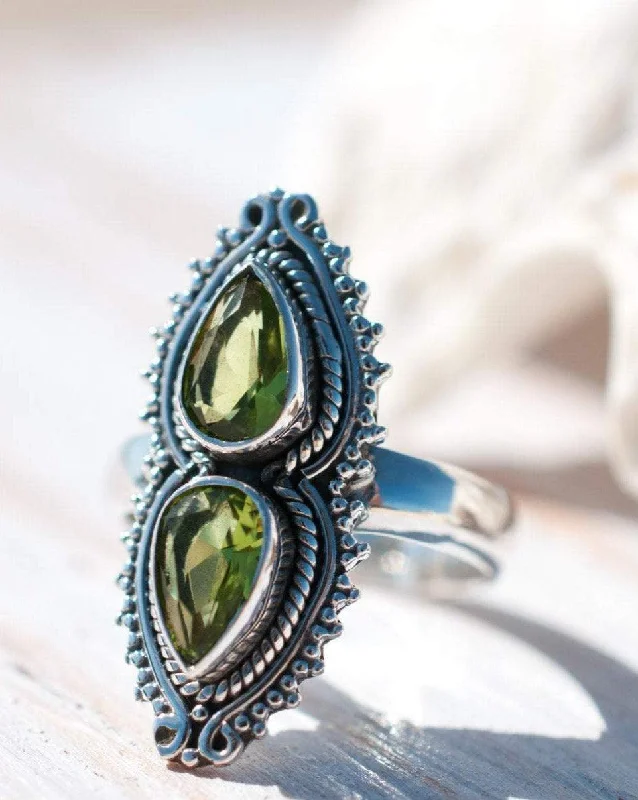 luxury rings for women-Peridot Ring ~ Sterling Silver 925 ~MR043