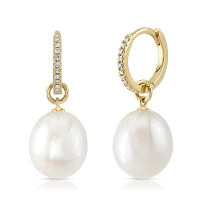 diamond earrings for women-Diamond & Pearl Dangle Earrings