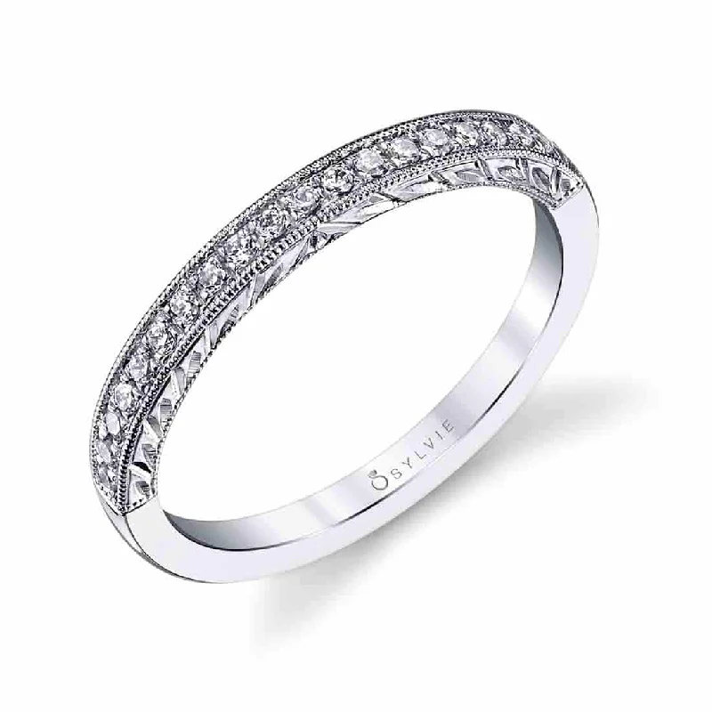 cushion cut engagement rings for women-Sylvie Hand Engraved Wedding Band BSY984