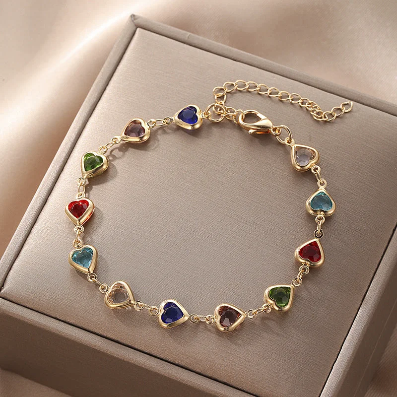 jsz131-3-hb-Environmental Protection Colored Loving Heart Bracelet Gold