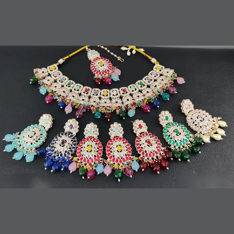 multi-colored necklaces for women-Rani Sati Jewels Gold Plated Necklace Set