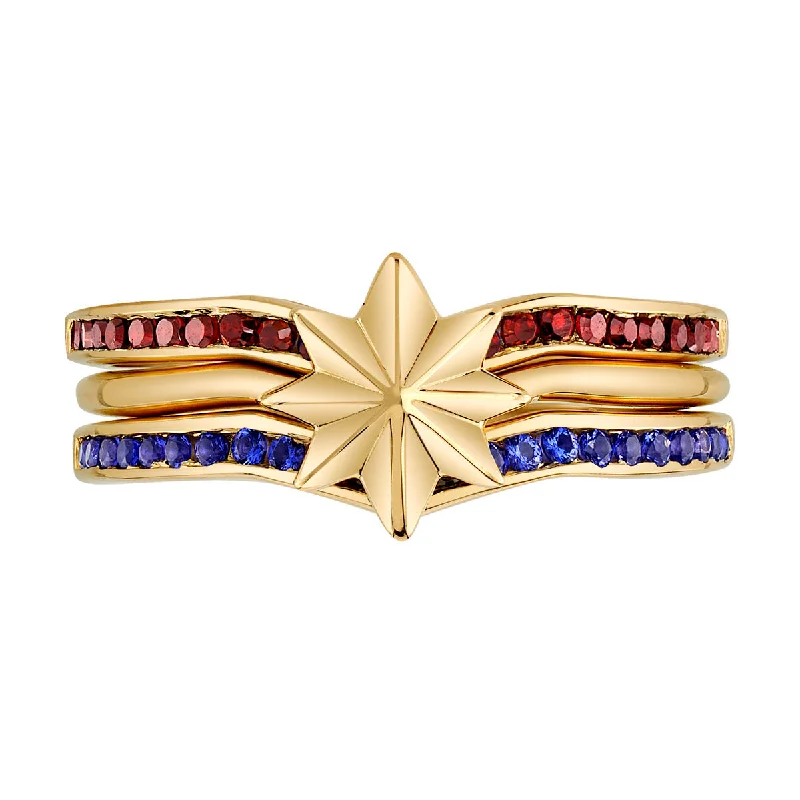 floral rings for women-Marvel X RockLove MARVEL STUDIOS CAPTAIN MARVEL Crystal Star Stacker Rings