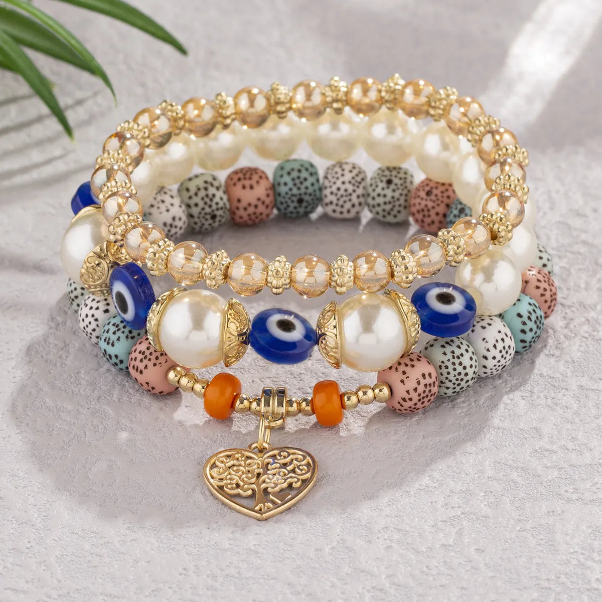 beaded bracelets for women-Retro Devil's Eye Tree Heart Shape Arylic Imitation Pearl Alloy Wholesale Bracelets