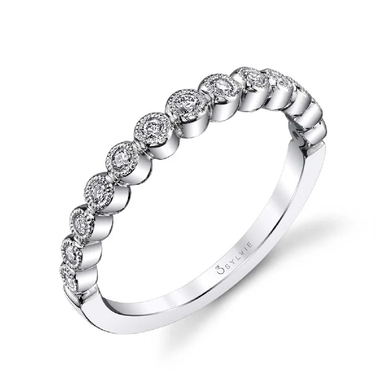 three-stone engagement rings for women-Sylvie Bezel Set Stackable Diamond Wedding Band - B0012