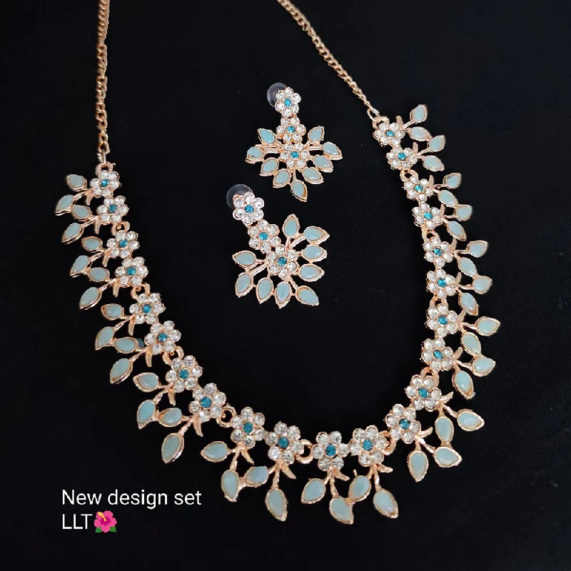 turquoise pendant necklaces for women-Lucentarts Jewellery Gold Plated Flower Leaf Necklace Set