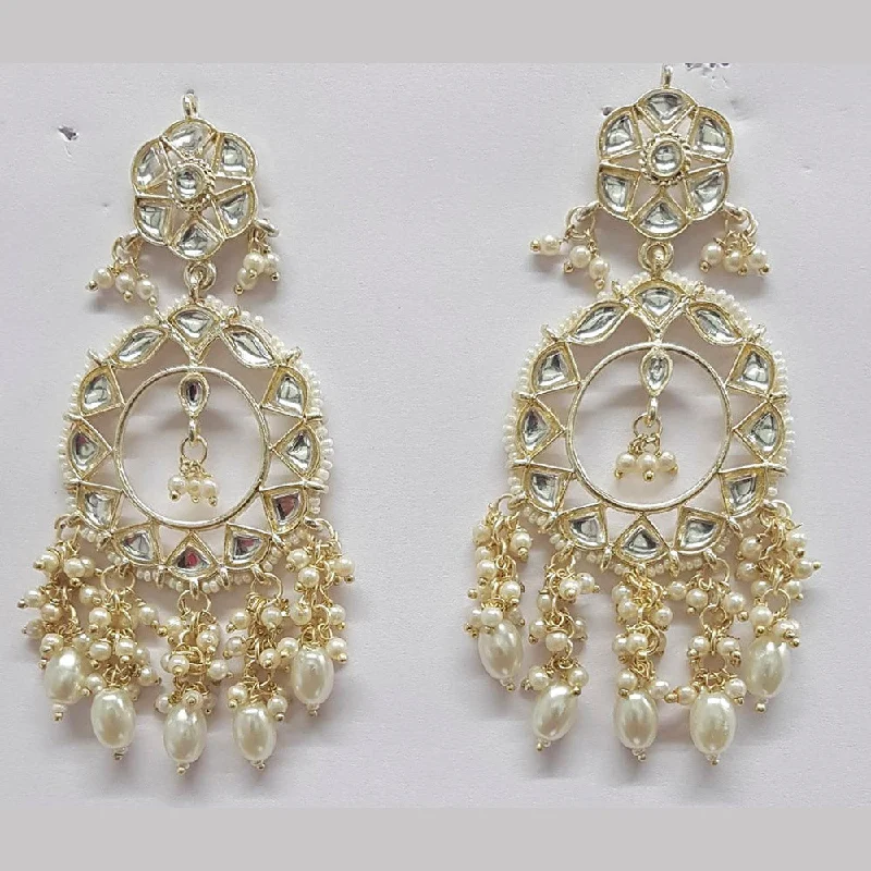 gold-plated dangly earrings for women-Shreeji Kundan Stone Gold Plated Dangler Earrings - ShreejiEar40