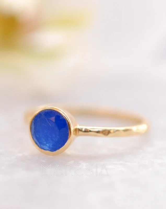 personalized rings for women-Blue Jade Ring  ~ Gold Plated ~ MR100A