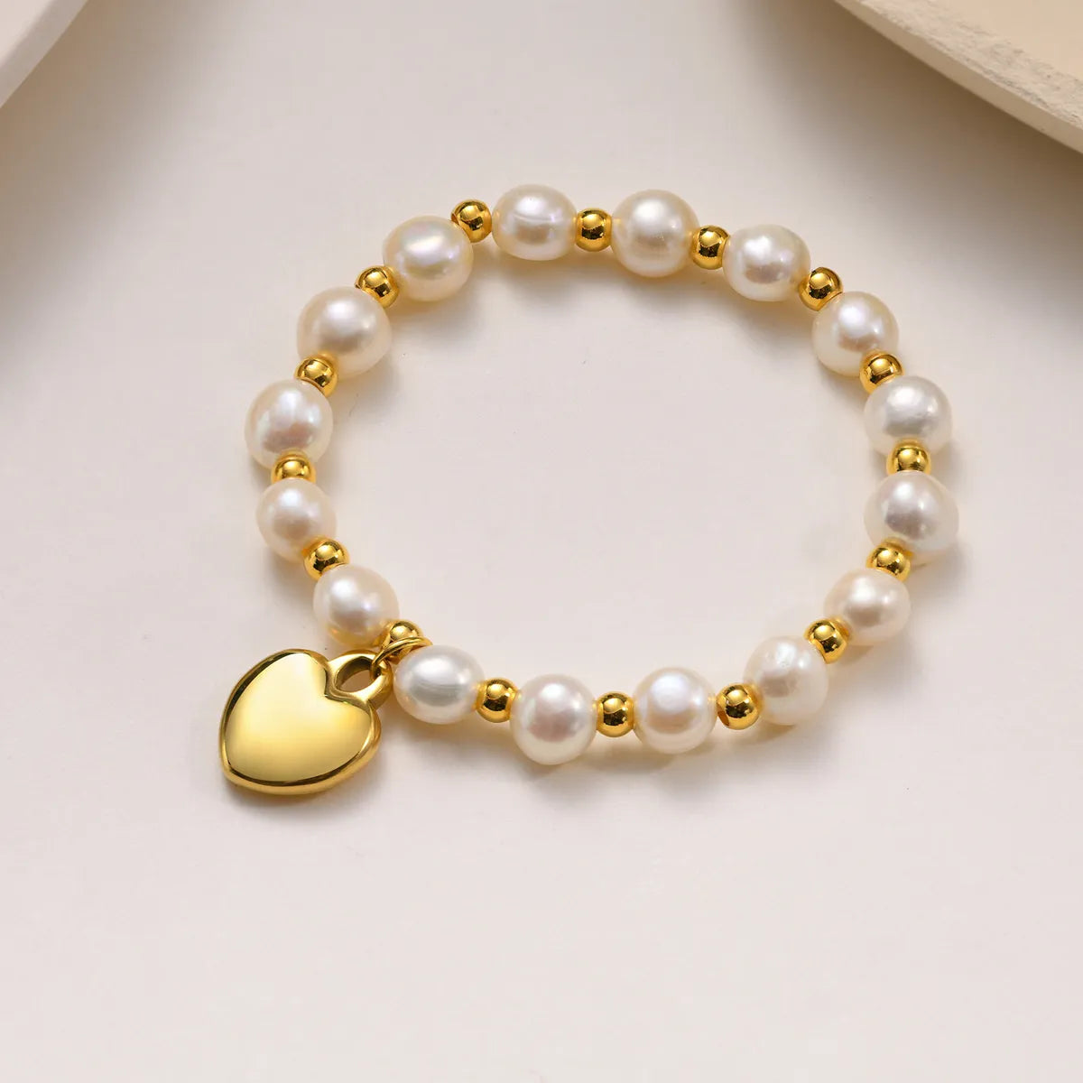 silver chain bracelets for women-Fashion Heart Shape Stainless Steel Pearl Beaded Plating Bracelets 1 Piece