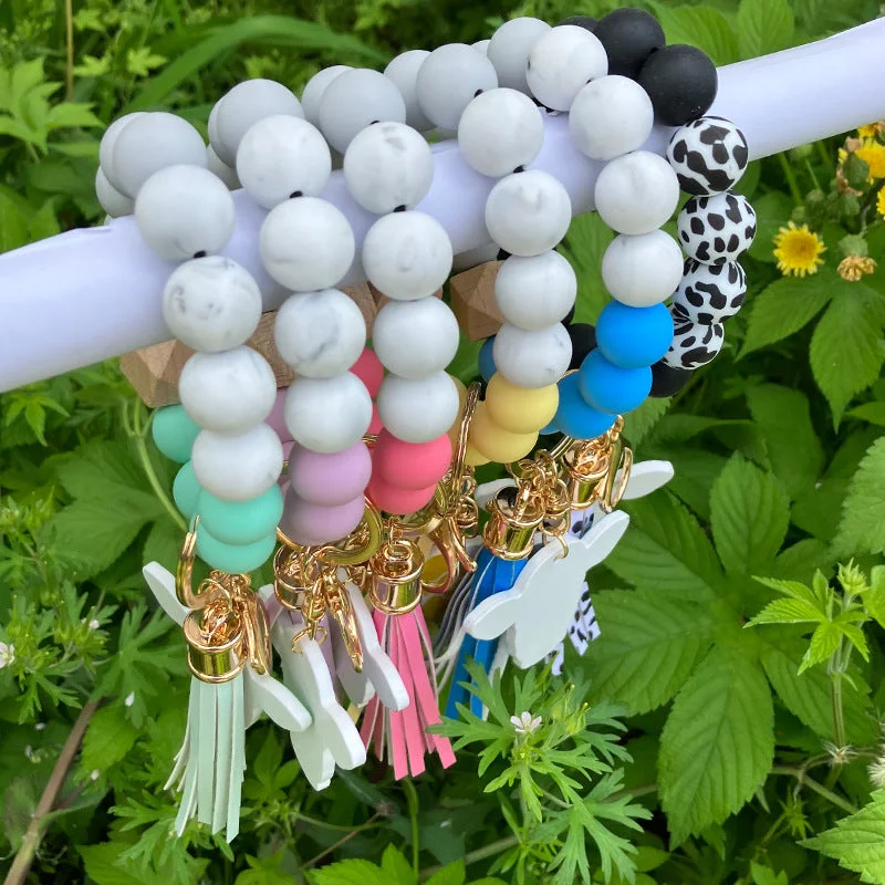 elegant bracelets for women-Bohemian Bull Head Silica Gel Beaded Tassel Unisex Wristband