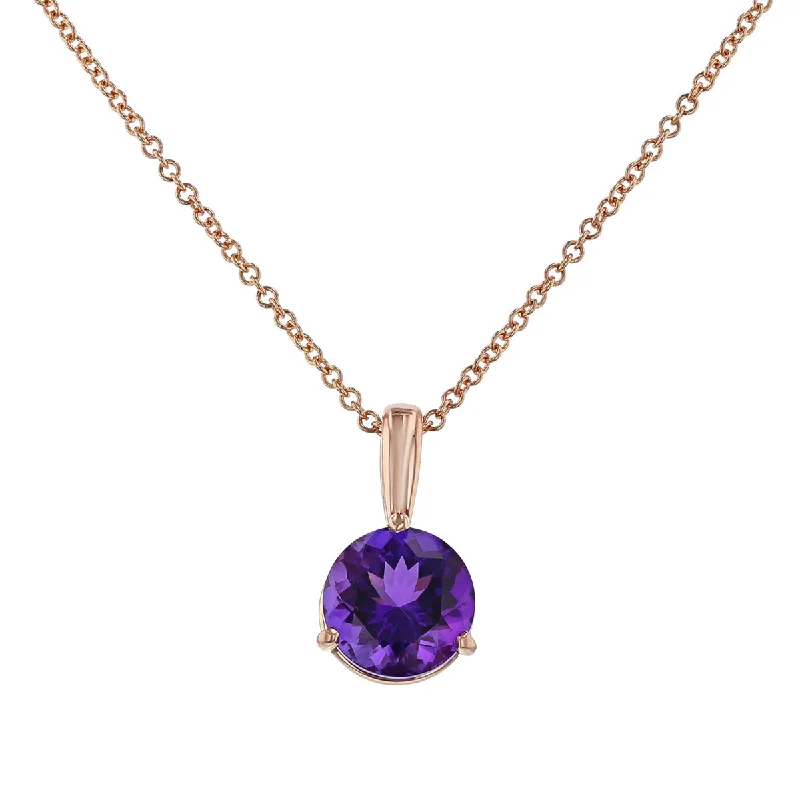 contemporary necklaces for women-14K Rose Gold Amethyst Solitaire Pendant Necklace