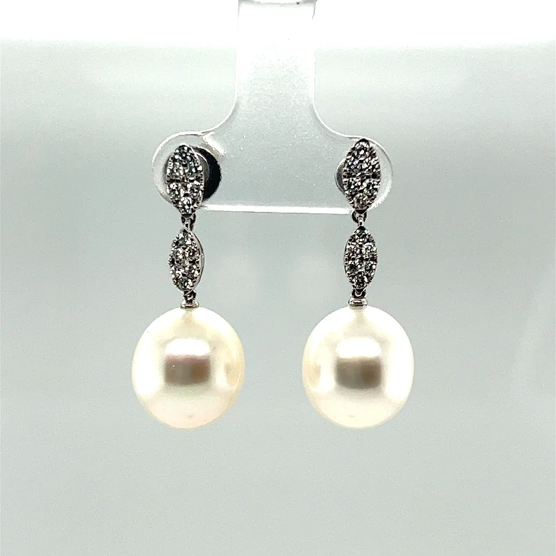 silver hoop earrings for women-White South Sea Pearl and Diamond Dangle Earrings