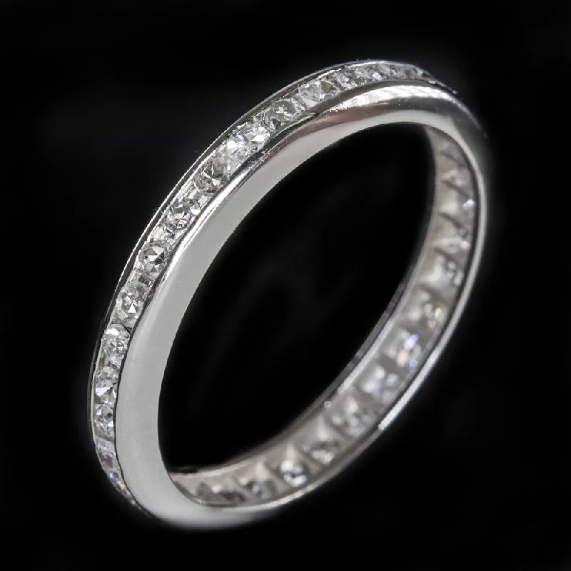 unique engagement rings for women-VINTAGE DIAMOND ETERNITY RING PLATINUM WEDDING BAND CHANNEL STACKING ESTATE 1/2c