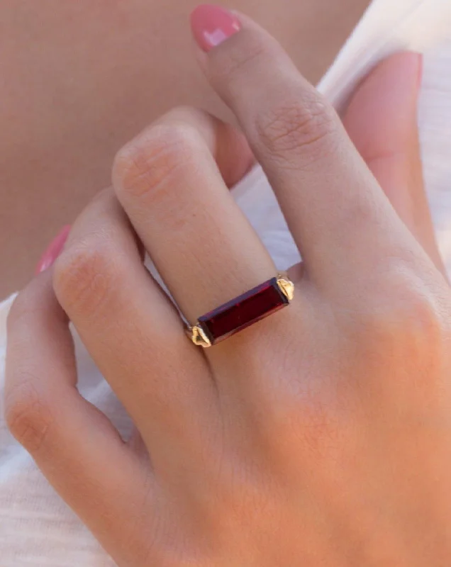 stackable bands for women-Carine Gold Ring ~ Garnet Hydro ~ 18k Gold Plated ~ MR165