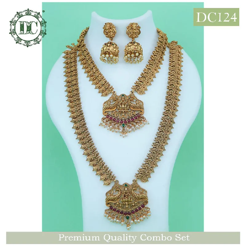 collar necklaces for women-Diksha Collection Gold Plated Temple Double Necklace Set