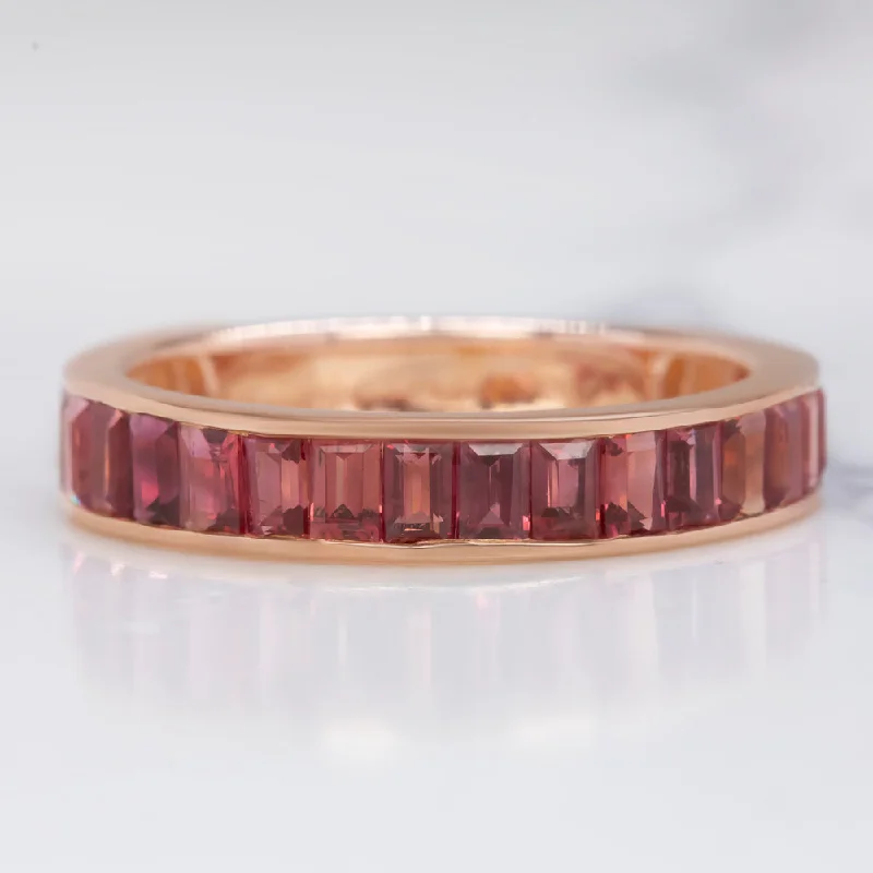 eternity band engagement rings for women-NATURAL RED ORANGE SAPPHIRE STACKING RING 14k ROSE GOLD WEDDING BAND BAGUETTE