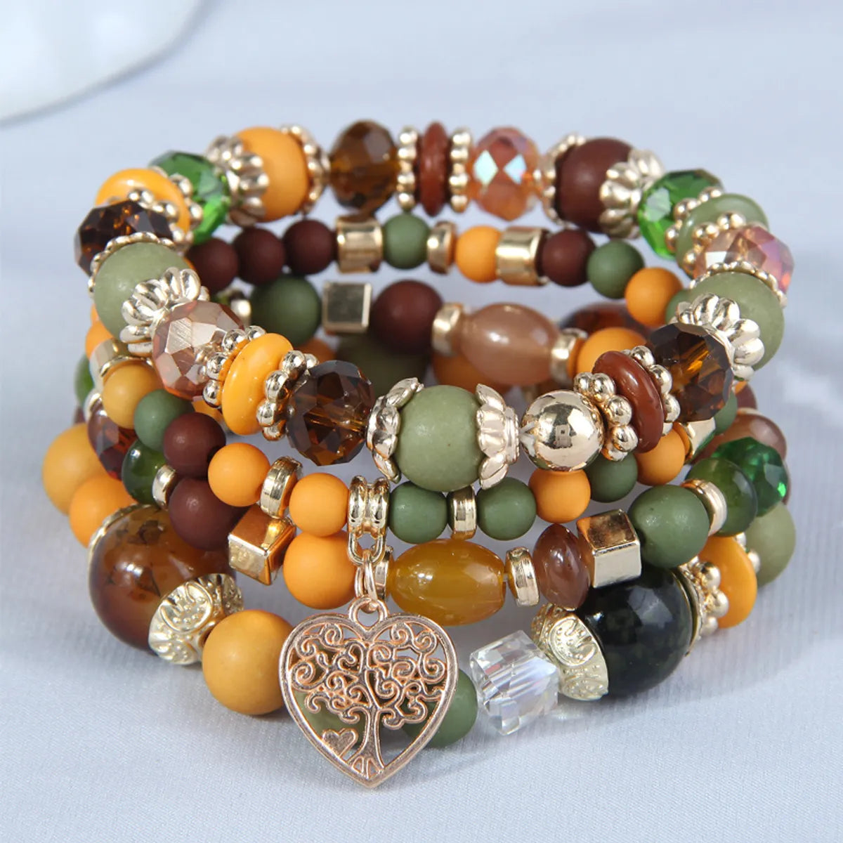 woven bracelets for women-1 Piece Fashion Heart Shape Alloy Glass Beaded Women's Bracelets