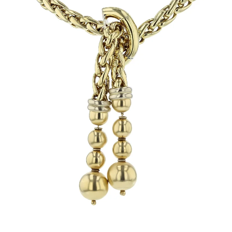 trendy necklaces for women-14K Lariat Wheat Chain Necklace with Ball Drops