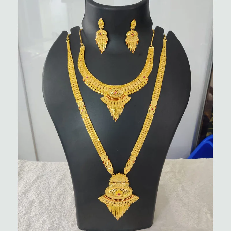 wire-wrapped necklaces for women-Pari Art Jewellery Forming Gold Double Necklace Set