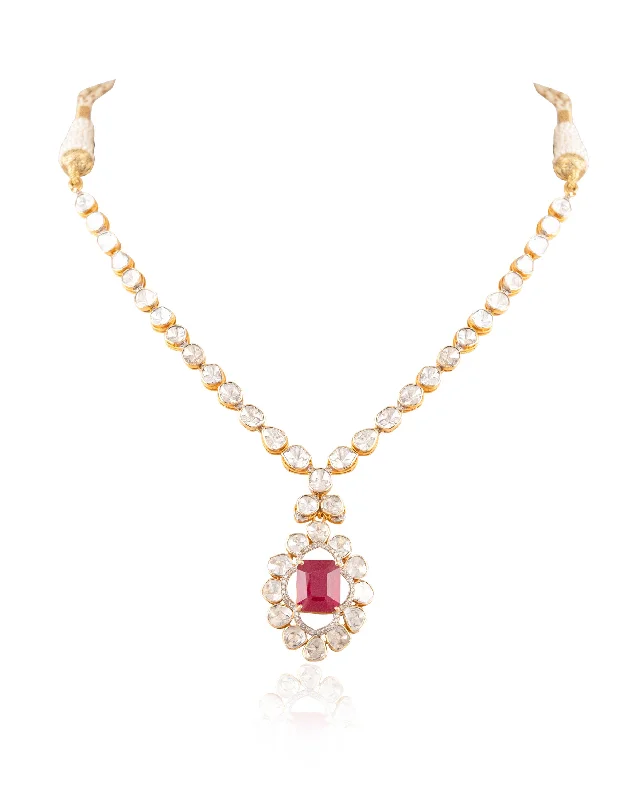 ruby necklaces for women-Dakshata Polki And Diamond Necklace