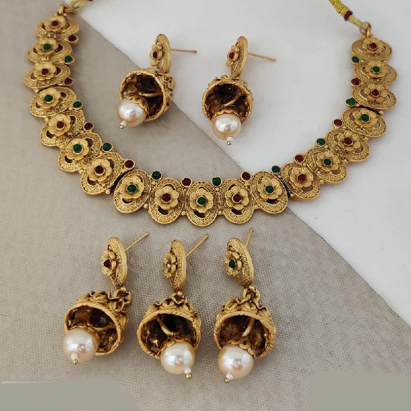 diamond-studded necklaces for women-Rani Sati Jewels Gold Plated Pota Stone Necklace Set