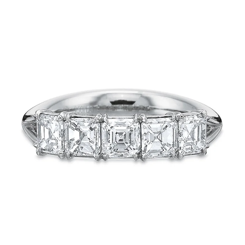 cushion engagement rings for women-Silk Platinum Diamond 5-Stone Wedding Band