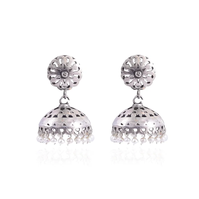 heart-shaped earrings for women-Silver Mountain 925 Sterling Jhumki Earrings