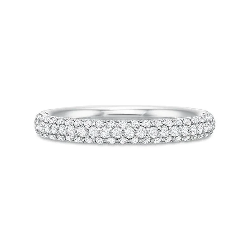 intricate design engagement rings for women-Modern Classic 3 Row Pave Wedding Band