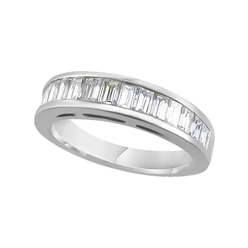 vintage wedding engagement rings for women-Platinum Baguette Diamond Wedding Band