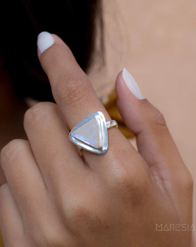 moonstone rings for women-Moonstone Triangle Ring~Sterling Silver 925~MR158