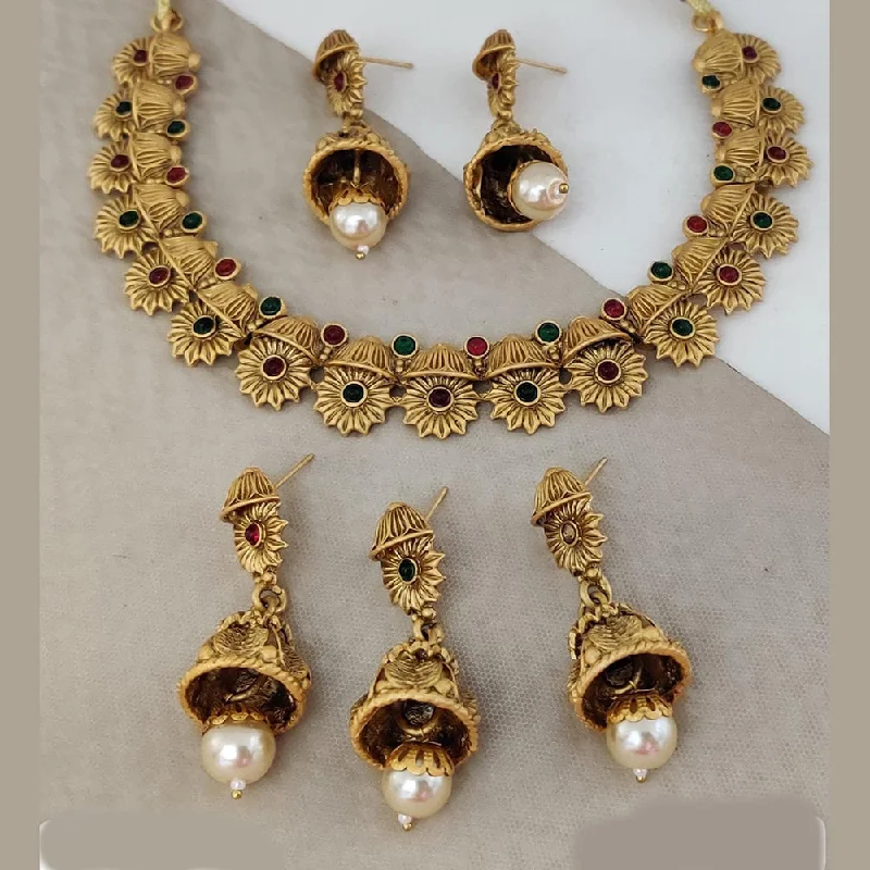 hand-crafted necklaces for women-Rani Sati Jewels Gold Plated Pota Stone Necklace Set